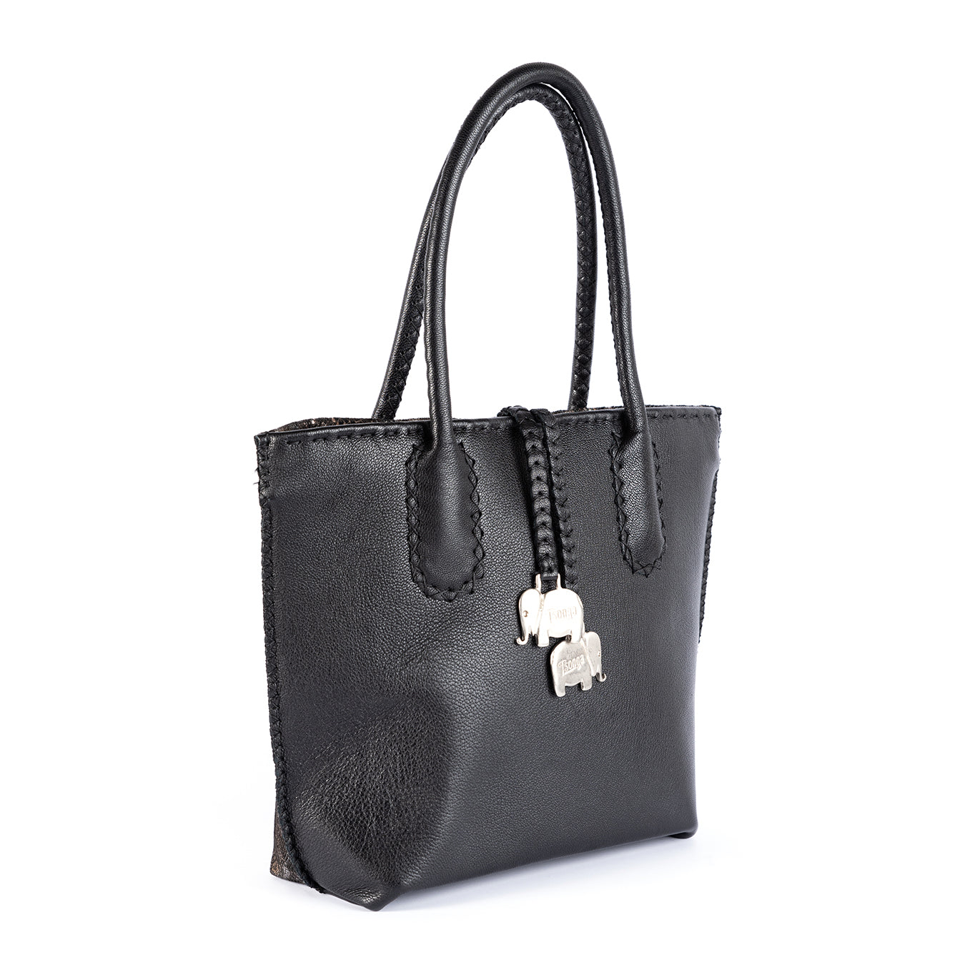 Azetha : Ladies Leather Shopper Handbag in Black Cayak and Nero Rockafella