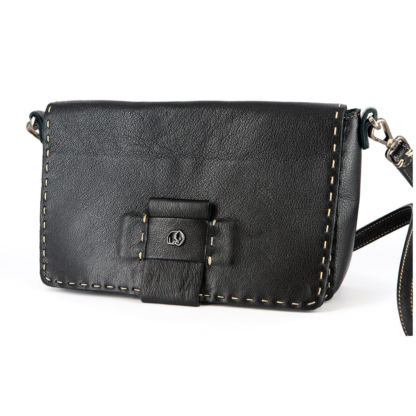Liana : Ladies Leather Crossbody Handbag in Black Cayak
