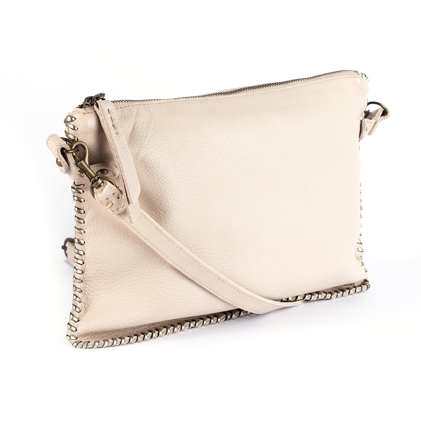 Rantu : Ladies Leather Crossbody Handbag in Cream & Platino