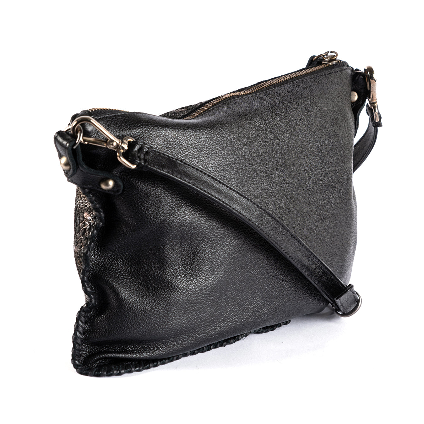 Rantu : Ladies Leather Crossbody Handbag in Nero
