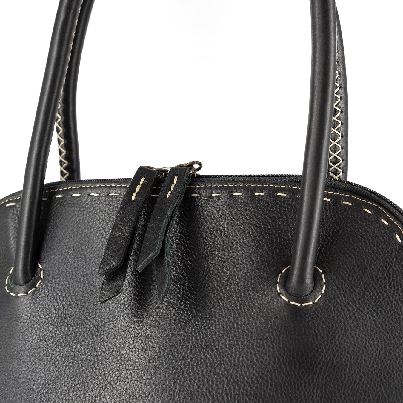 Thina : Ladies Leather Shopper Handbag in Black Delta