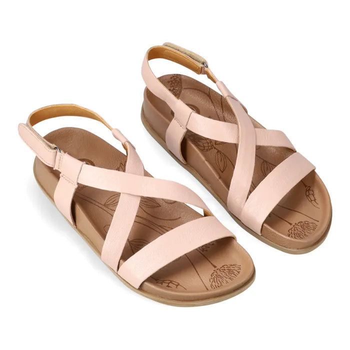 Pair of beige sandals on a white background