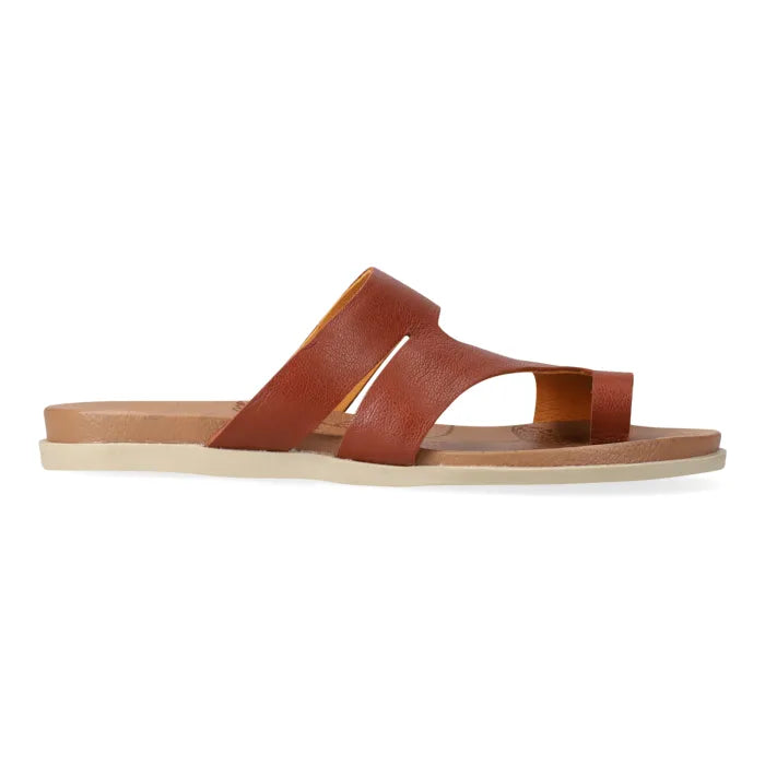 Brown sandal with a white sole on a white background