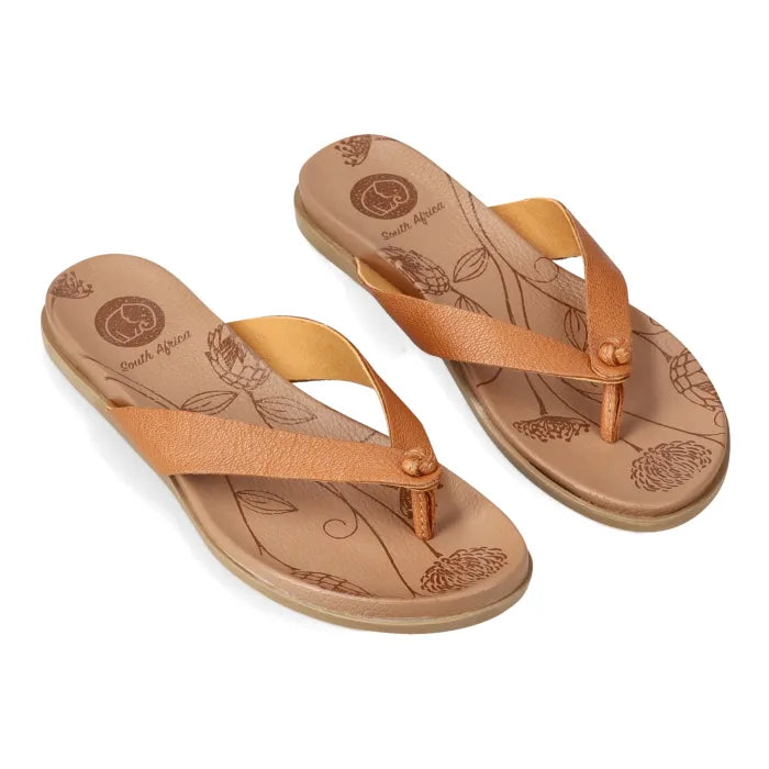 Tan toe-thong sandal.