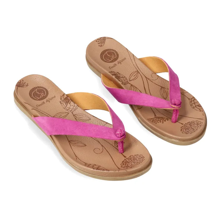 Pink toe-thong sandal.