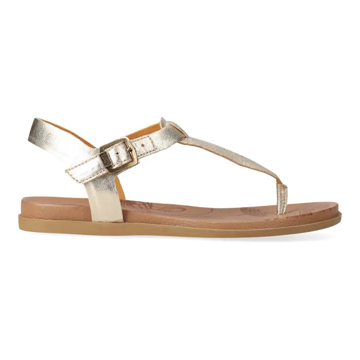 Gold sandal with gold buckle.