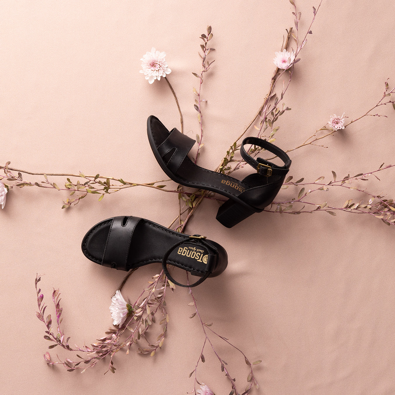 Ghardaia : Ladies High-Heeled Leather Sandal in Black
