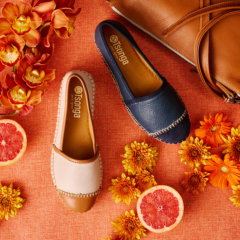 Cottonou : Ladies Leather Espadrille in Denim & Navy
