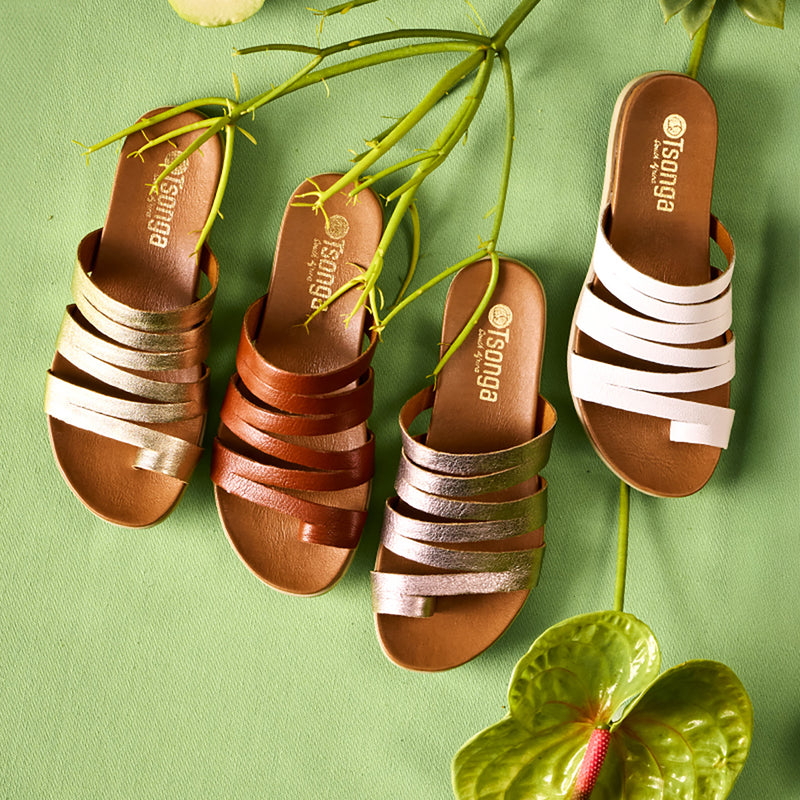 Abuye : Ladies Leather Sandal in White