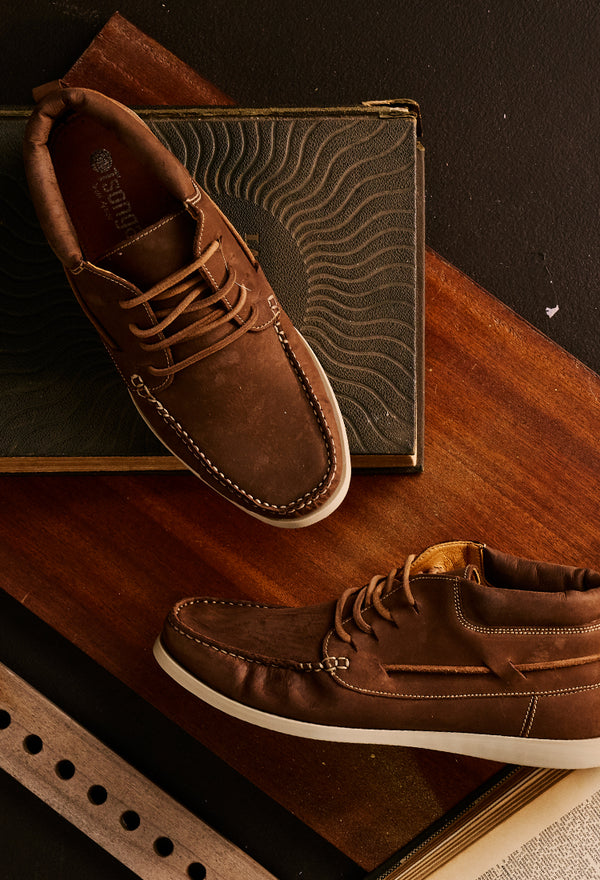 Nairobi : Mens Leather Boat Shoe in Choc Rodeo