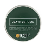 Green container of Tsonga Leather Food with branding on a white background
