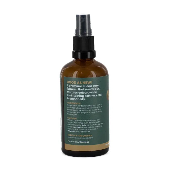 Brown spray bottle with a label on a white background