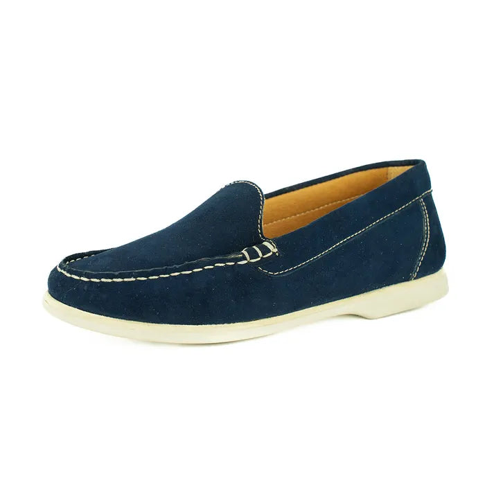 Navy blue loafer shoe on a white background