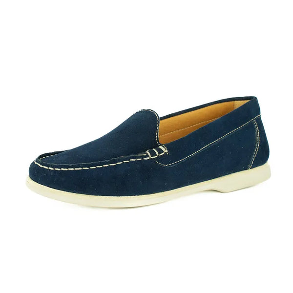 Navy blue loafer shoe on a white background