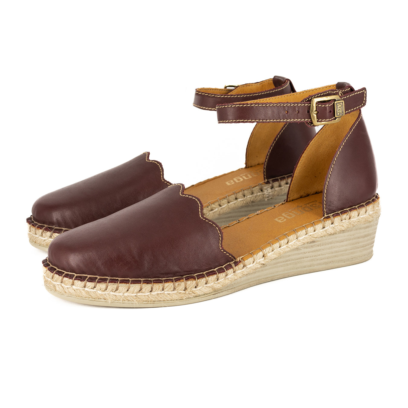Inkantolo : Ladies Leather Wedge Espadrille in Raisin