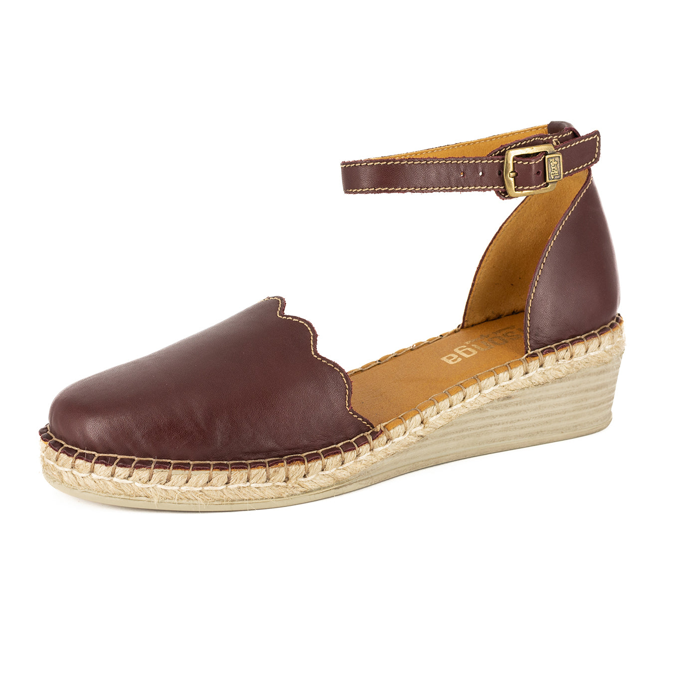 Inkantolo : Ladies Leather Wedge Espadrille in Raisin