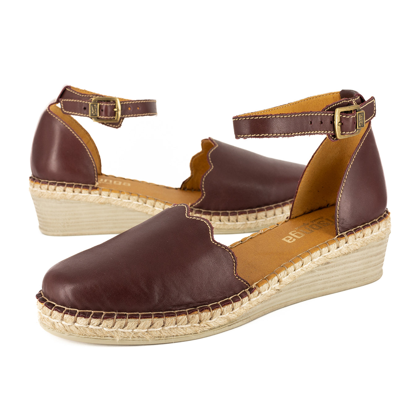 Inkantolo : Ladies Leather Wedge Espadrille in Raisin