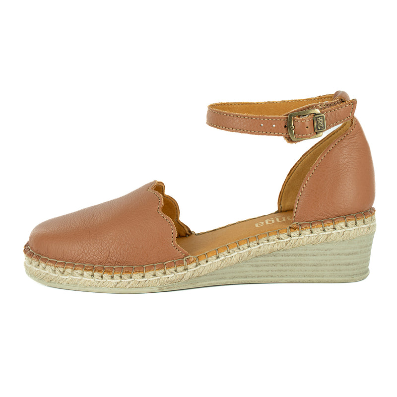 Inkantolo : Ladies Leather Wedge Espadrille in Oak Natan