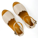 Pulika : Ladies Leather Wedge Espadrille in Cream Cayak