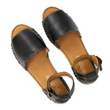 Pair of black sandals on a white background