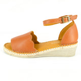 Pulika : Ladies Leather Wedge Espadrille in Oak Cayak