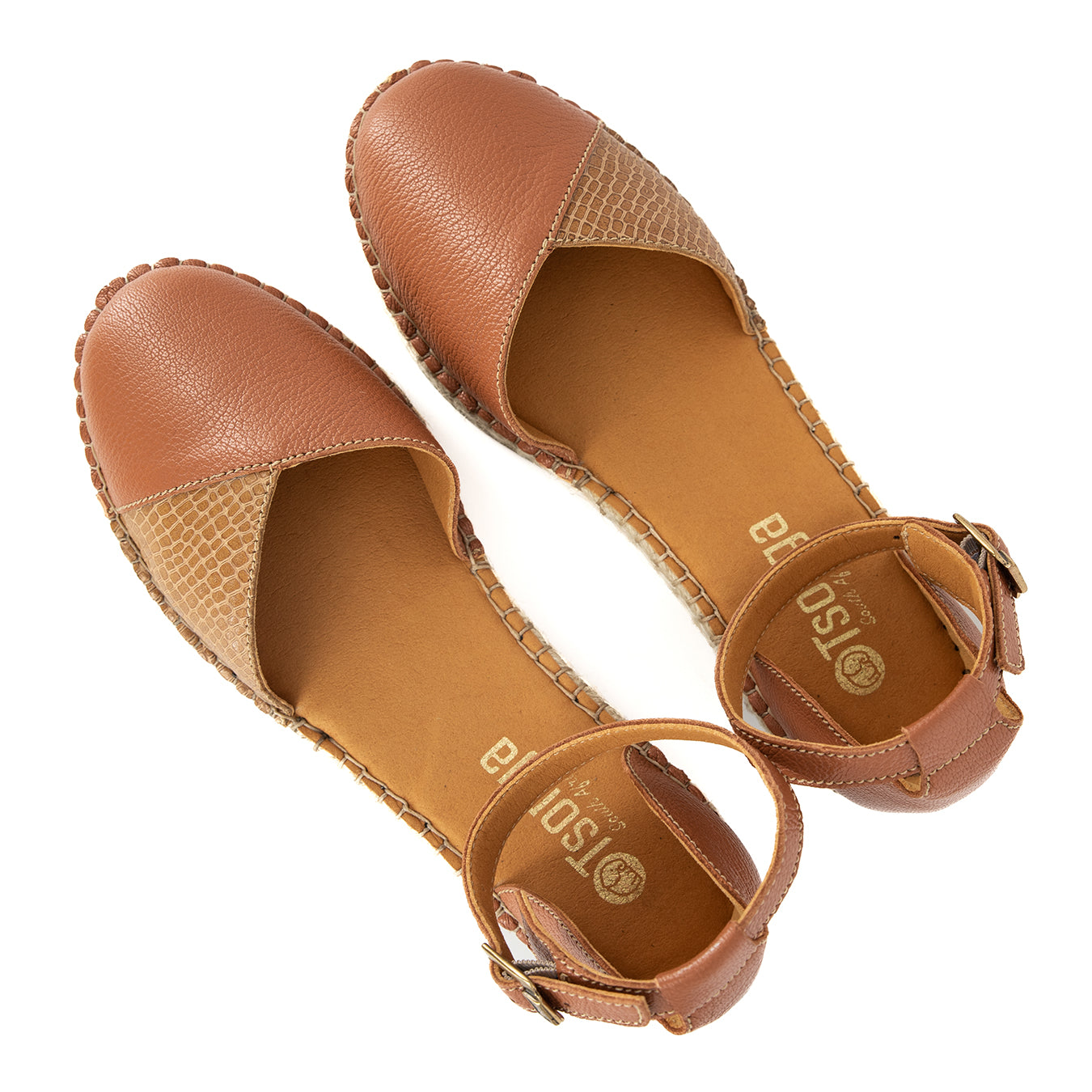 Mirembe : Ladies Leather Wedge Espadrille in Oak & Walnut Coco