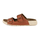 Brown sandal with a white sole on a white background
