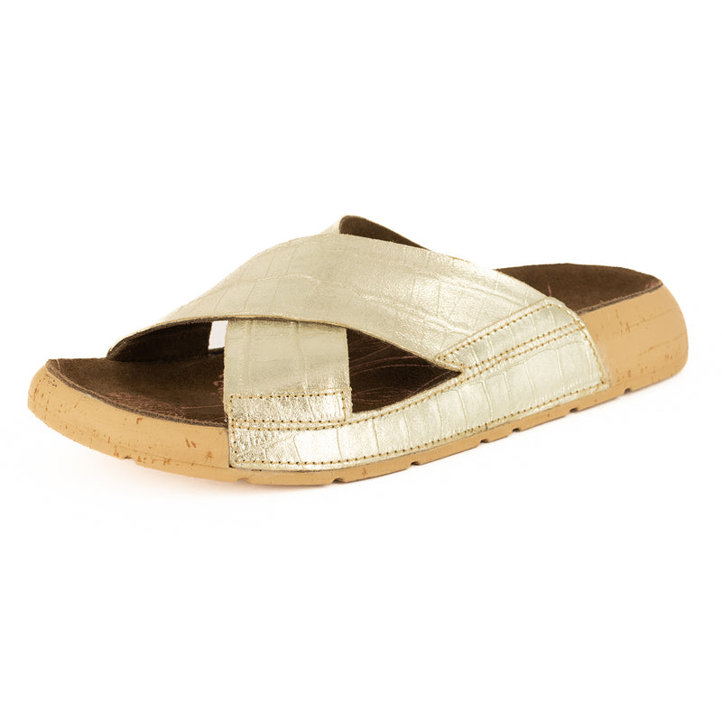 Monifa : Ladies Leather Sandal in Gold Brio