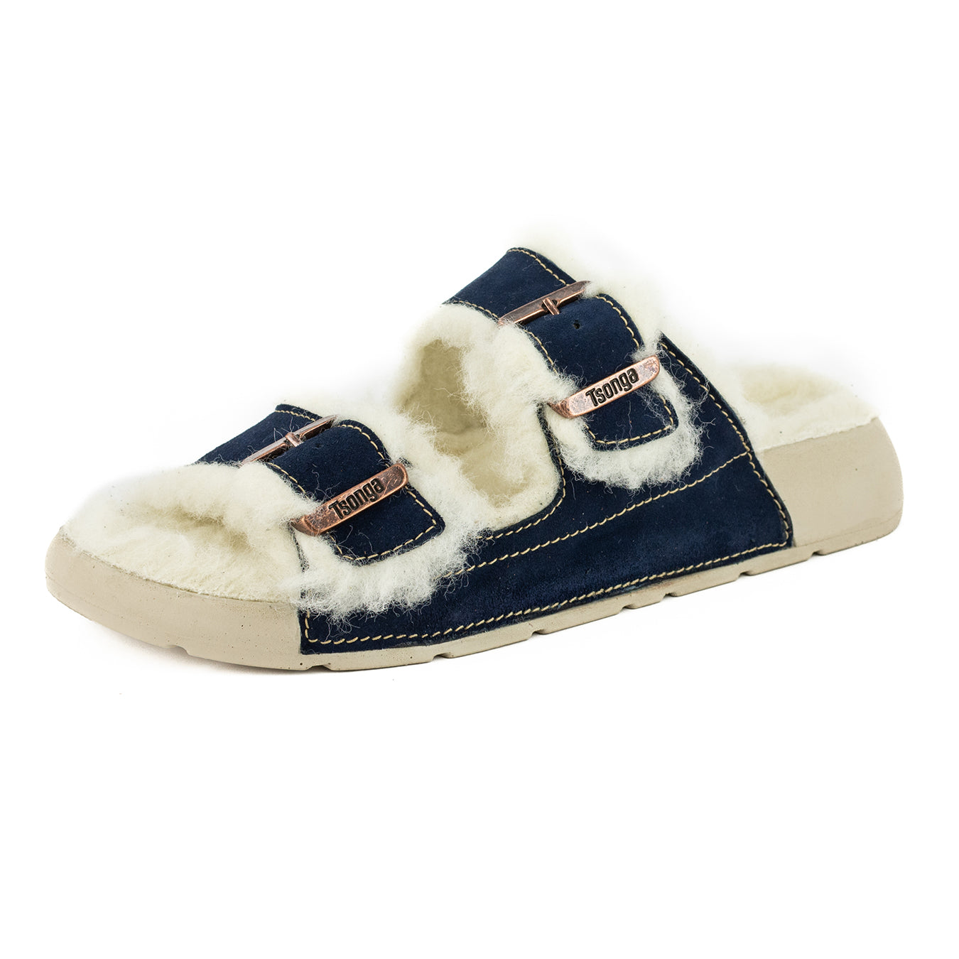 Abidjan : Ladies Leather Sandal with Wool Lining in Navy