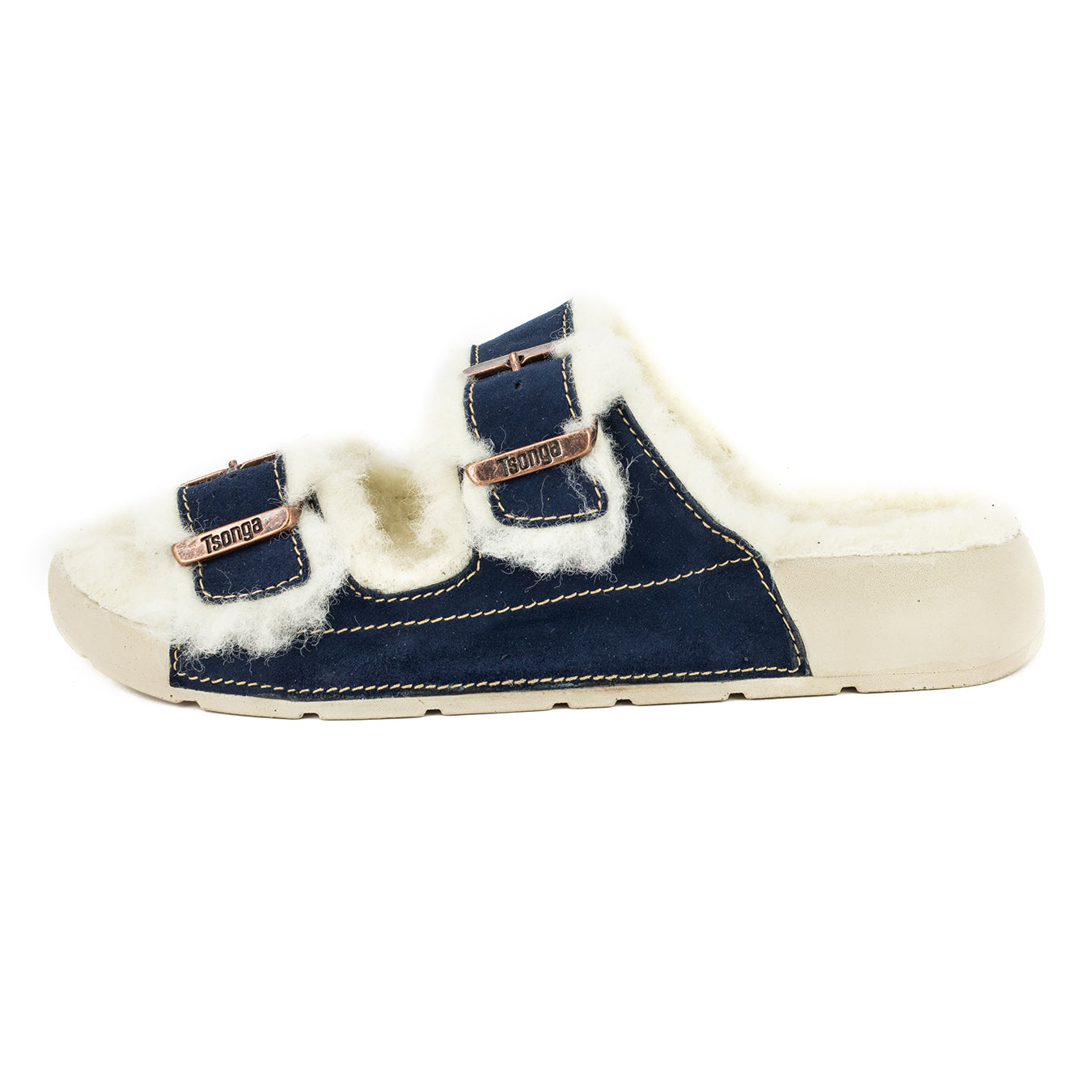 Abidjan : Ladies Leather Sandal with Wool Lining in Navy