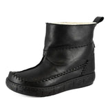 Black leather boot with wool lining on a white background