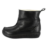 Black leather boot with a wool interior on a white background