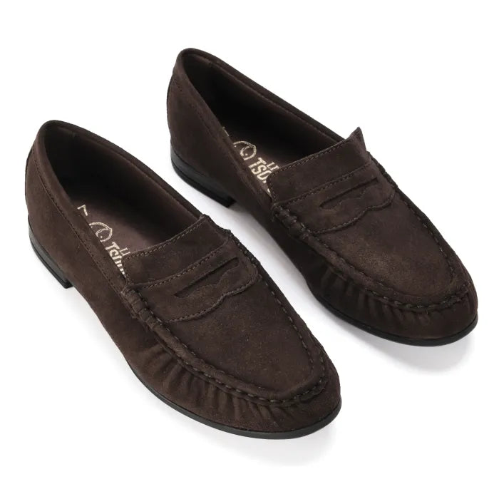 Pair of brown loafers on a white background