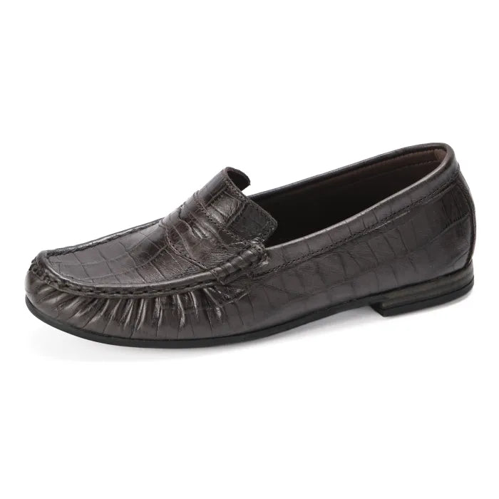 Brown patterned loafer shoe on a white background