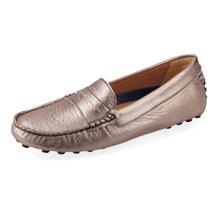 Bronze loafer shoe on a white background