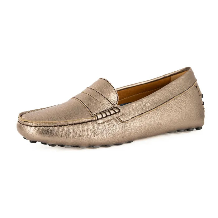 Gold loafer shoe on a white background