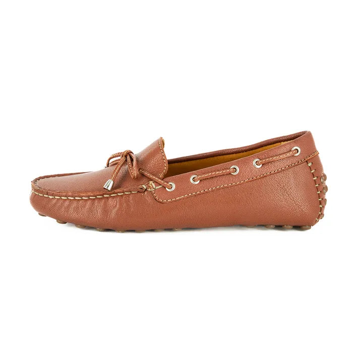 Brown leather loafer shoe on a white background