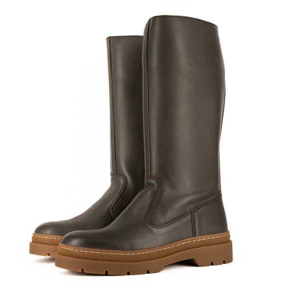 Tozeur : Ladies Leather Mid-Calf Boot in Choc Relaxa