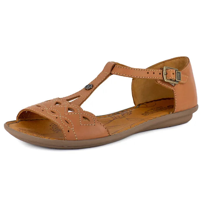 Brown sandal with a strap on a white background