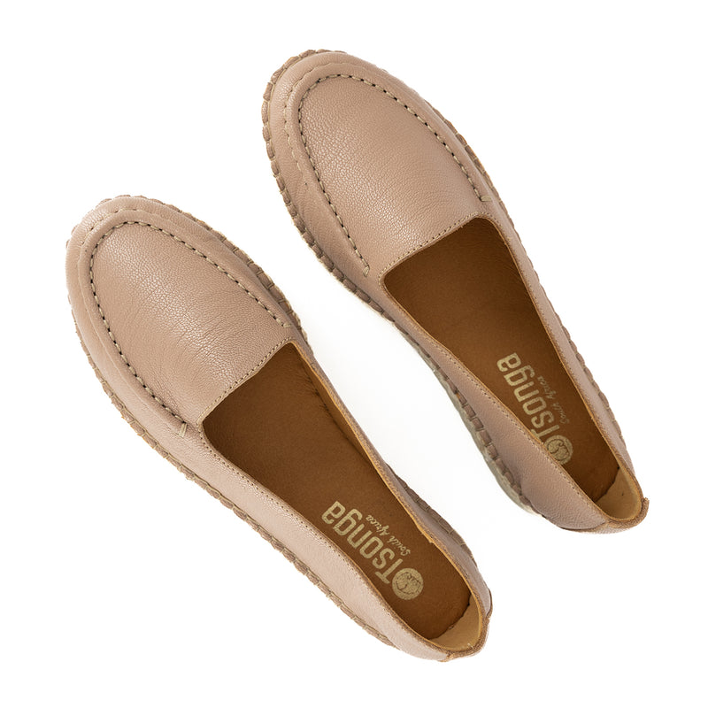 Dodoma : Ladies Leather Moccasin Espadrille in Timber Cayak