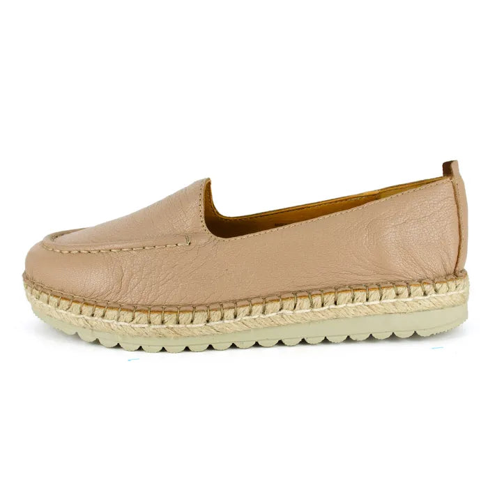 Beige espadrille shoe on a white background
