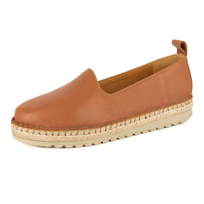 Brown leather espadrille shoe on a white background