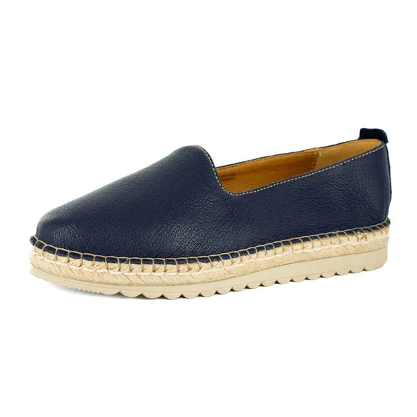 Navy blue espadrille shoe on a white background