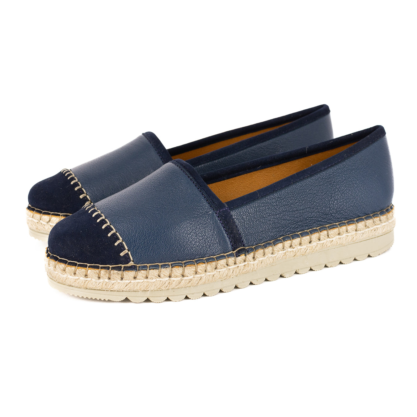 Cottonou : Ladies Leather Espadrille in Denim Cayak & Navy Velour ...