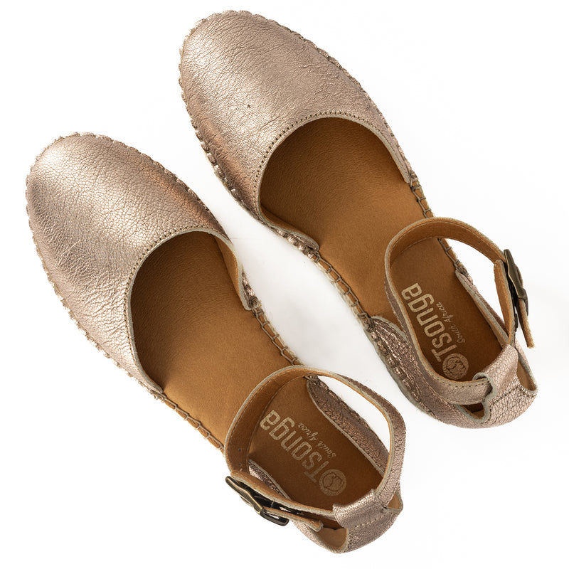 Gisenyi : Ladies Leather Espadrille Shoe in Rose Gold Metallic