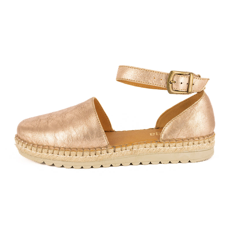 Gisenyi : Ladies Leather Espadrille Shoe in Gold Metallic