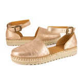 Gisenyi : Ladies Leather Espadrille Shoe in Gold Metallic