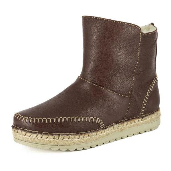 Brown leather espadrille boot on a white background