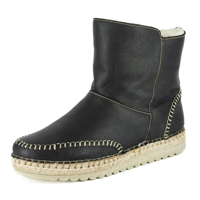 Black leather espadrille boot on a white background