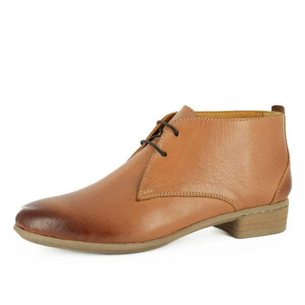 Brown leather ankle boot on a white background